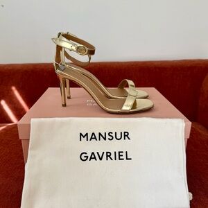 [NEW] Mansur Gavriel Metallic Gold Ankle-Strap Stiletto Sandals Size 5